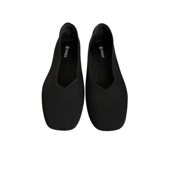 VIVAIA Square-Toe V-Cut Flats Margot 2.0 Black Ribbed Ballet Flats Shoes Size 42 - Picture 4 of 15